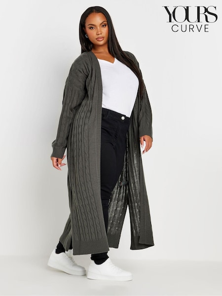 Yours Curve Grey Maxi Cable Knit Cardigan (AA2870) | $65