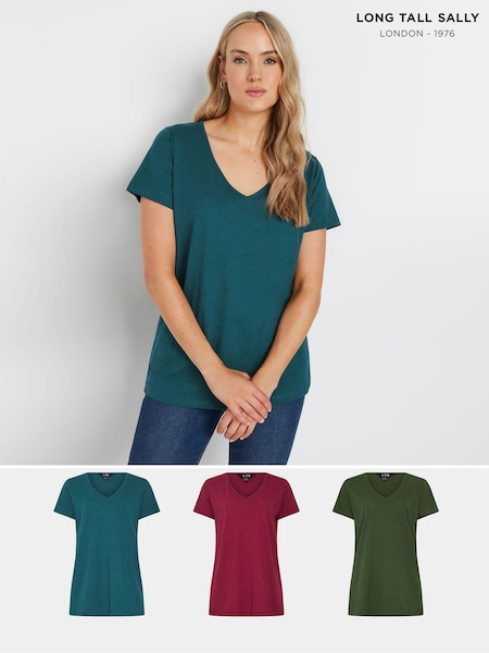 Long Tall Sally V-Neck Short Sleeve 100% Cotton T-Shirts 3 Pack (AA2881) | €52