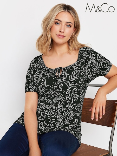 M&Co Black Short Sleeve Printed Boho Top (AA2883) | R$ 255