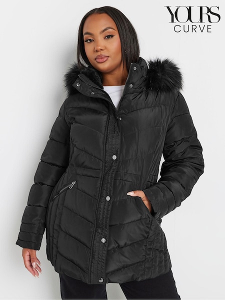 Yours Curve Black Padded Short coat (AA2888) | ₪352