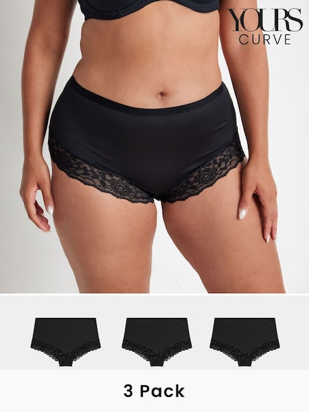 Yours Curve Black Lace Trim Briefs 3 Pack (AA2896) | R$ 190