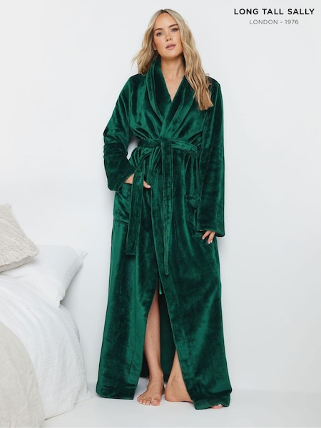 Groen - Long Tall Sally lange badjas met fluffy sjaalkraag (AA2897) | € 60