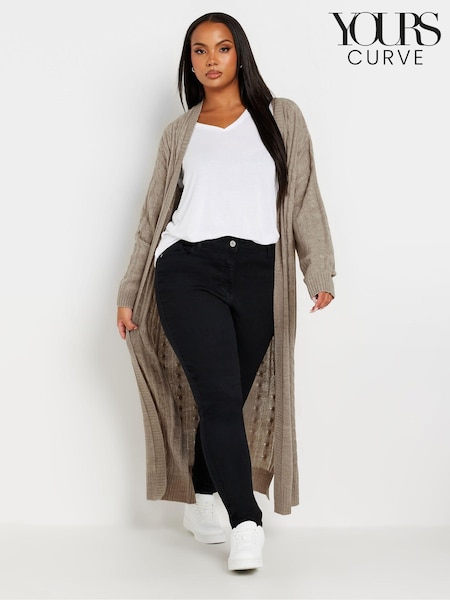 Yours Curve Grey Maxi Cable Knit Cardigan (AA2900) | $65