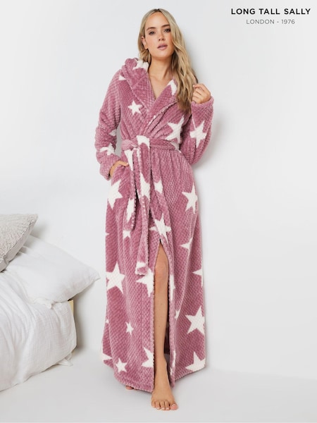 Long Tall Sally Pink Honeycomb Star Hooded Maxi Robe (AA2903) | $67