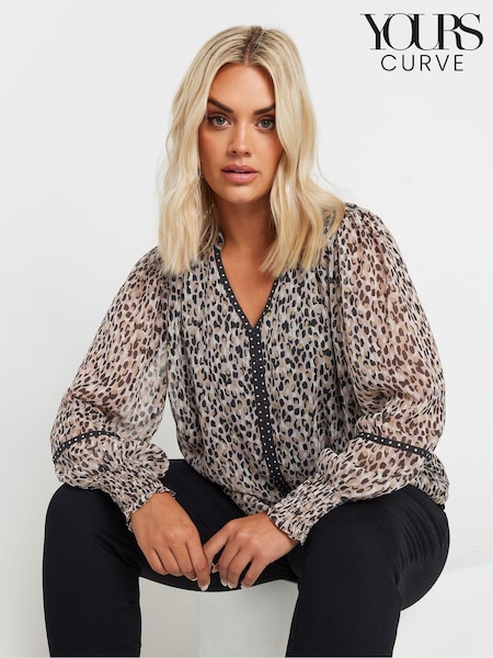 Yours Curve Natural Studded Tape Chiffon Blouse (AA2914) | 153 QAR