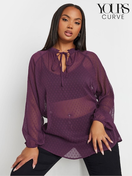 Yours Curve Purple Tie Neck Chiffon Top (AA2917) | $51
