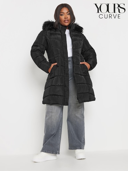 Yours Curve Black Midi Padded 2-In-1 Coat (AA2934) | €116