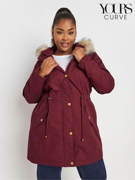 Yours Curve Purple Faux Fur Trim 100% Cotton Parka (AA2937) | €94