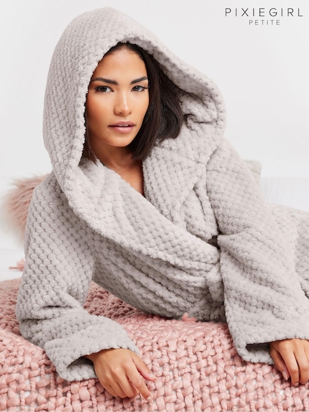 Natural - Pixiegirl Petite Honeycomb Short Hooded Robe (AA2938) | 41 €