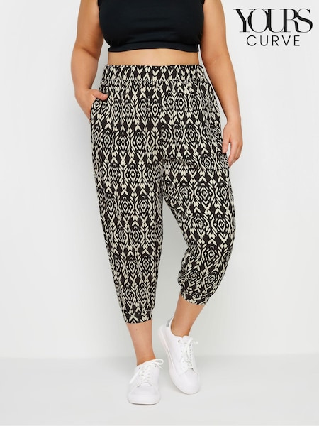 Yours Curve Black Paisley Textured Cropped Harem Trousers (AA2980) | €31
