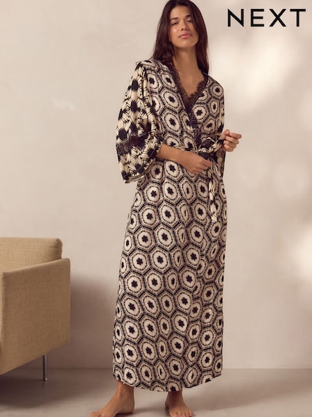 Monochrome Geo Lace Lightweight Dressing Gown (AA3133) | $64