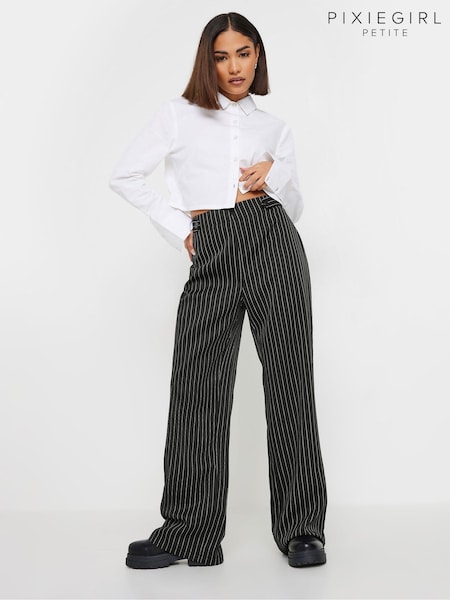PixieGirl Petite Black Pinstripe Wide Leg Trousers (AA3171) | kr528