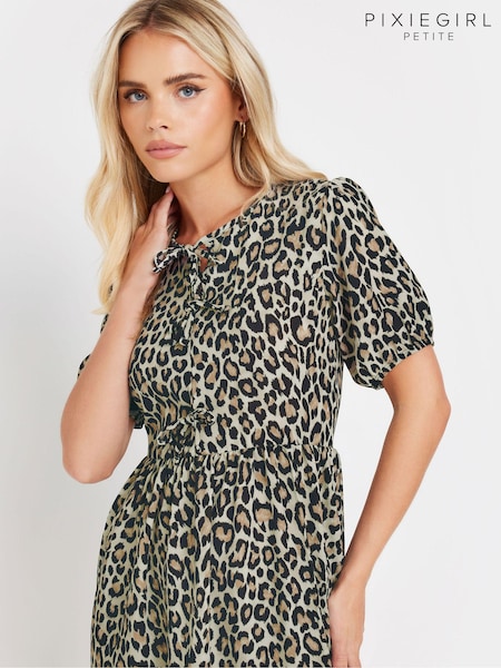 PixieGirl Petite Brown Animal Print Tie Front Maxi Dress (AA3182) | €44