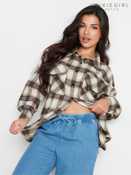PixieGirl Petite Beige Brown Check Shirt (AA3194) | €23