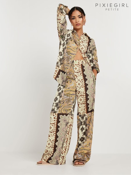 PixieGirl Petite Boho Patchwork Wide Leg Trousers (AA3199) | ‏171‏₪