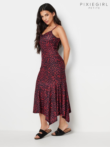 PixieGirl Petite Red Leopard Animal Print Asymmetric Maxi Dress (AA3204) | 173 QAR