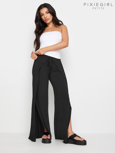 שחור - PixieGirl Petite Wide Leg Wrap Trousers (AA3211) | ‏146‏₪