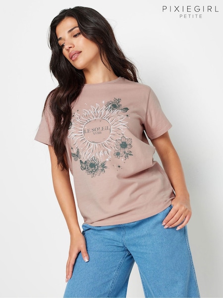 PixieGirl Petite Blush Pink Slogan Short Sleeve 100% Cotton T-Shirt (AA3219) | €24