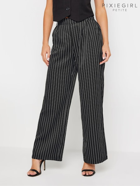 PixieGirl Petite Black Pinstripe Wide Leg Trousers (AA3268) | kr528