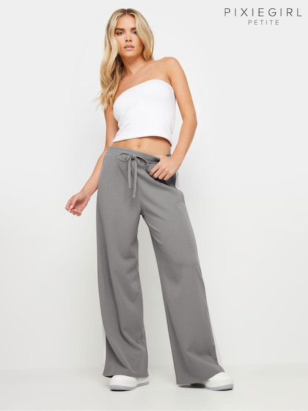PixieGirl Petite Grey Side Stripe Tie Wide Leg Trousers (AA3276) | kr485