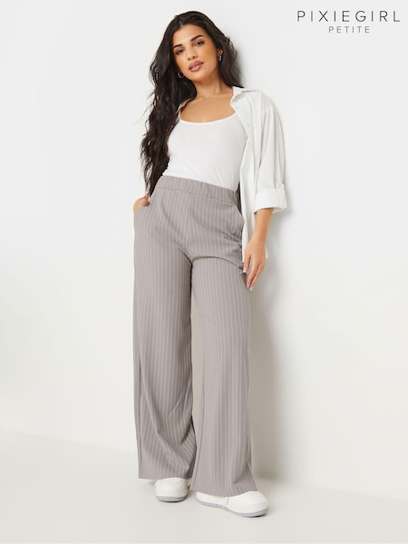 PixieGirl Petite Grey Scuba Pinstripe Wide Leg Trousers (AA3291) | kr485