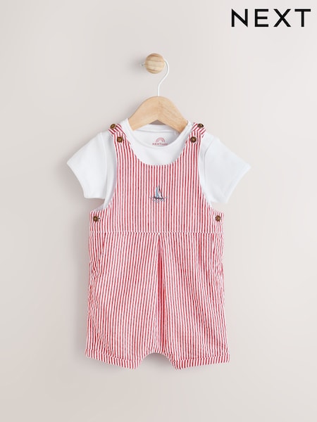 Красный в полоску - Baby Woven Dungaree And Bodysuit Set (0mths-2yrs) (AA3333) | 12 060 тг - 13 400 тг
