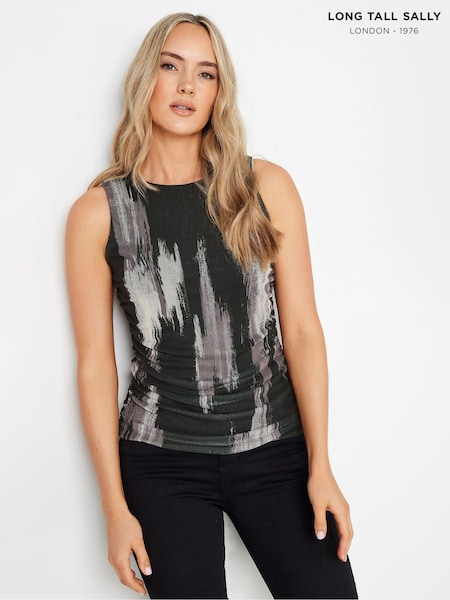 Long Tall Sally Black Abstract Mesh Ruched Top (AA3366) | €35