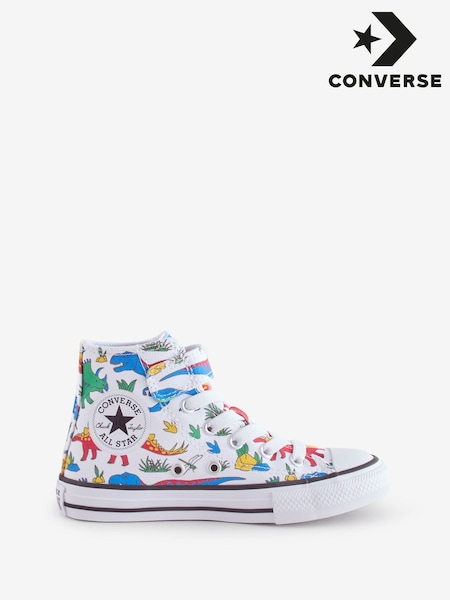 Converse Multi Junior Chuck Taylor Dinosaur Print 1V Trainers (AA3415) | AED291