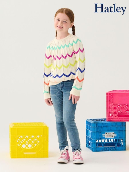 Hatley Rainbow Chevron Raglan Pullover 100% Cotton White Jumper (AA3433) | €23
