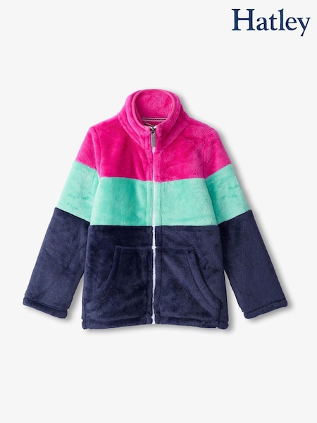 Hatley Blue Colourblock Stripes Cosy Zip Up Fleece (AA3436) | AED102
