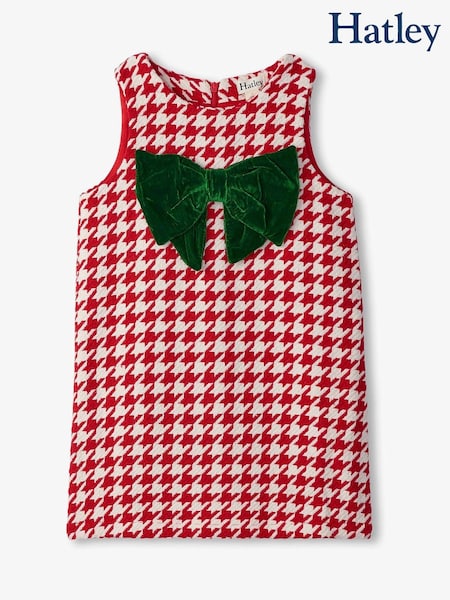 Hatley Red Big Bow Houndstooth Mini Shift Dress (AA3441) | AED196