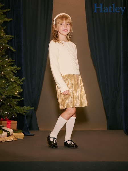 Hatley Cable Jumper Mixed Skirt White Dress (AA3443) | 200 LEI