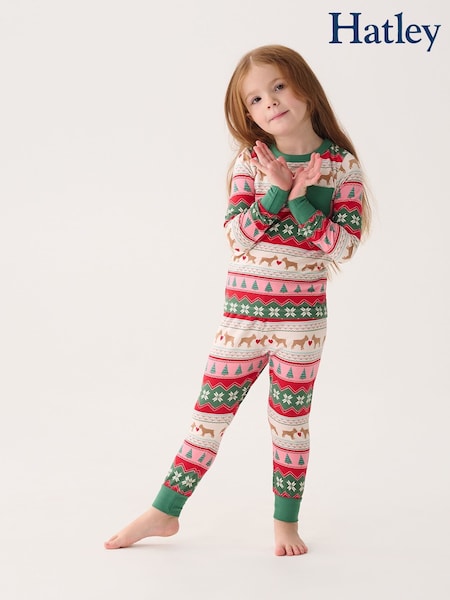 Hatley Puppy Hearts Fairisle Pattern Christmas White Pyjamas (AA3449) | AED75