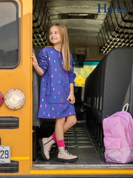 Hatley Blue Rainbow Raindrops Sweatshirt 100% Cotton Dress (AA3462) | €27