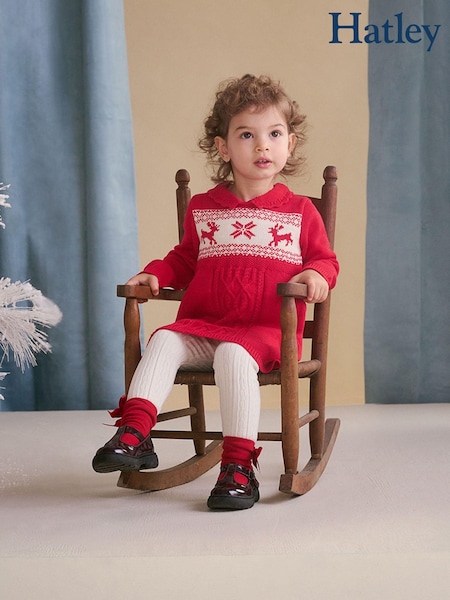 Hatley Red Christmas Flared Cable Knit Jumper Dress (AA3469) | ‏13 ر.ع.‏