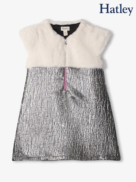 Hatley Silver Faux Fur Jacquard Dress (AA3470) | AED163