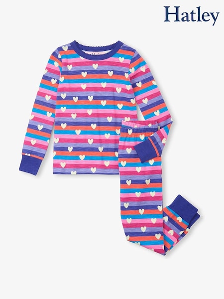 Hatley Pink Stripes and Hearts Stretch Cotton Pyjamas (AA3471) | ‏83 ر.س.‏