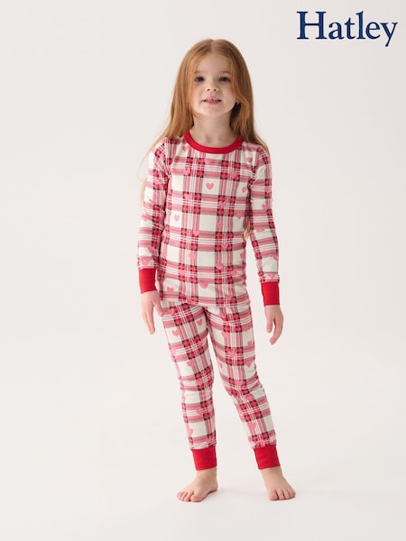 Hatley Hearts Plaid Stretch Cotton White Pyjamas (AA3479) | AED105