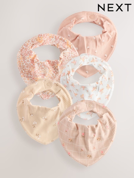 Apricot Ditsy Baby Dribble Bibs 5 Pack (AA3558) | $26