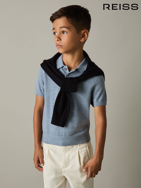 Reiss Soft Blue Melange Manor 3-9 yrs Merino Polo Shirt (AA3630) | €39