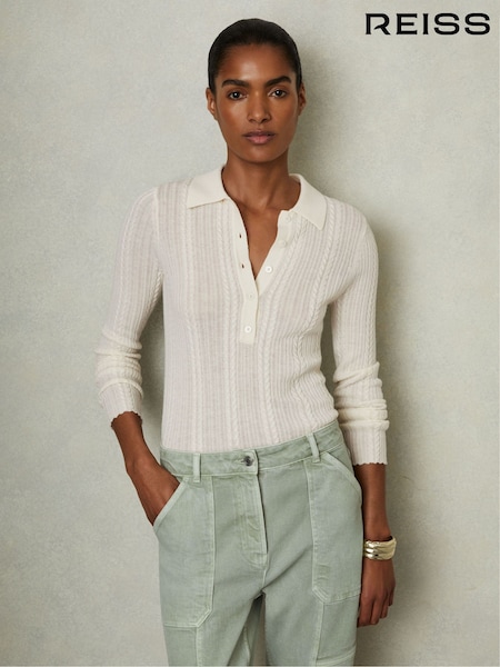 Reiss Cream Jade Wool Cable Knit Polo Neck Jumper (AA3633) | €185