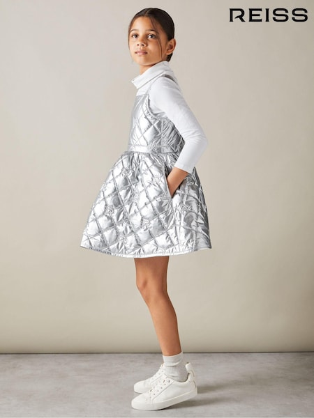 Reiss Silver Joey 4-9 yrs Quilted Metallic Flared Dress (AA3638) | 441 QAR