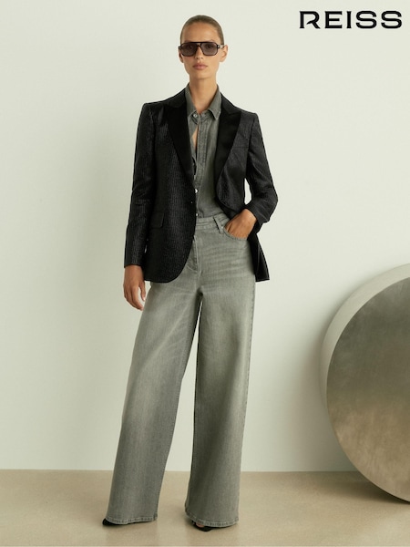 Reiss Black Minnie Single-Breasted Lamé-Stripe Tuxedo Jacket (AA3650) | 1,970 QAR