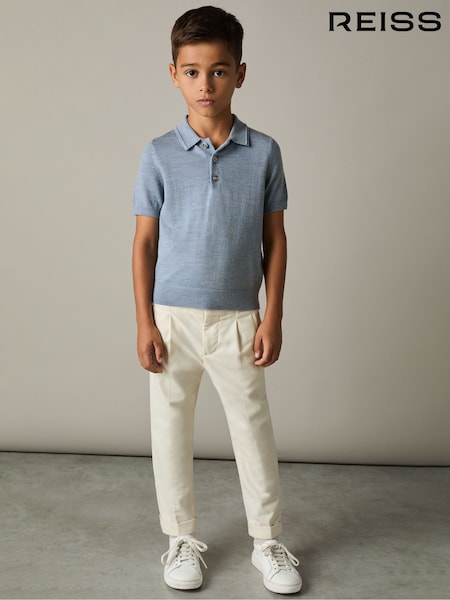 Reiss Soft Blue Melange Manor 9-13 yrs Merino Polo Shirt (AA3652) | €45