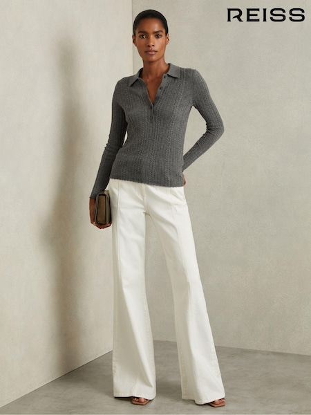 Reiss Charcoal Jade Wool Cable Knit Polo Neck Jumper (AA3666) | €168
