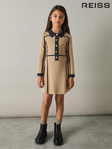 Reiss Camel Nic 9-13 yrs Panel-Intarsia Jersey Dress (AA3678) | 544 QAR