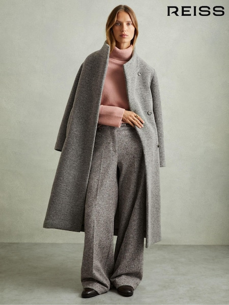 Reiss Grey Belle Textured Wool Blend Wide Leg Suit Trousers (AA3684) | €287