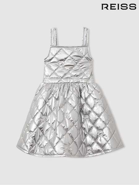 Reiss Silver Joey 13-14 yrs Quilted Metallic Flared Dress (AA3685) | AED504