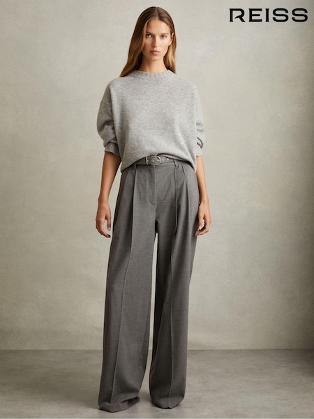 Reiss Grey Freja Wide Belted Wide Leg Trousers (AA3691) | AED994