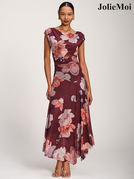 Rød - Jolie Moi Asymmetrisk Drapert Mesh Maxikjole